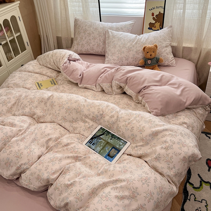 91家纺网 家纺一手货源 找家纺  金梦拉2025新款A类提花人字纹小布袋款四件套柔光浅语