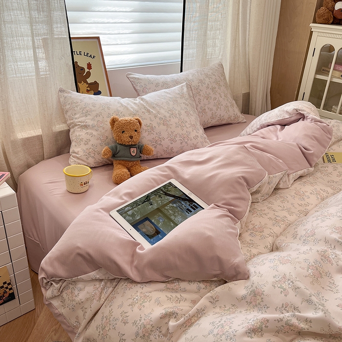 91家纺网 家纺一手货源 找家纺  金梦拉2025新款A类提花人字纹小布袋款四件套柔光浅语