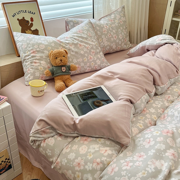 91家纺网 家纺一手货源 找家纺  金梦拉2025新款A类提花人字纹小布袋款四件套水木年华