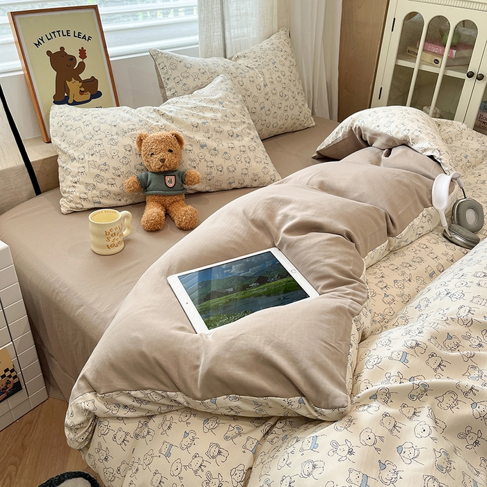 91家纺网 家纺一手货源 找家纺  金梦拉2025新款A类提花人字纹小布袋款四件套线条小狗