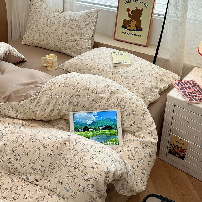 91家纺网 家纺一手货源 找家纺  金梦拉2025新款A类提花人字纹小布袋款四件套线条小狗