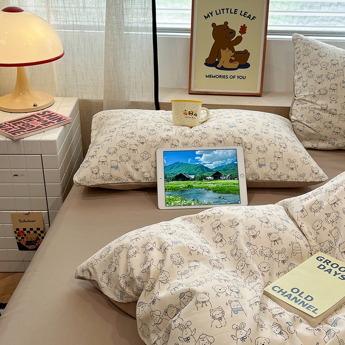 91家纺网 家纺一手货源 找家纺  金梦拉2025新款A类提花人字纹小布袋款四件套线条小狗