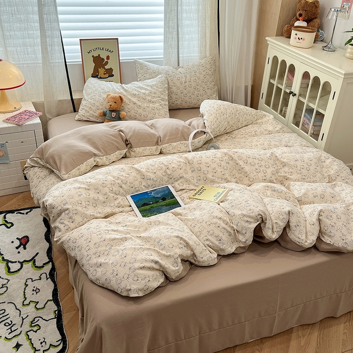 91家纺网 家纺一手货源 找家纺  金梦拉2025新款A类提花人字纹小布袋款四件套线条小狗