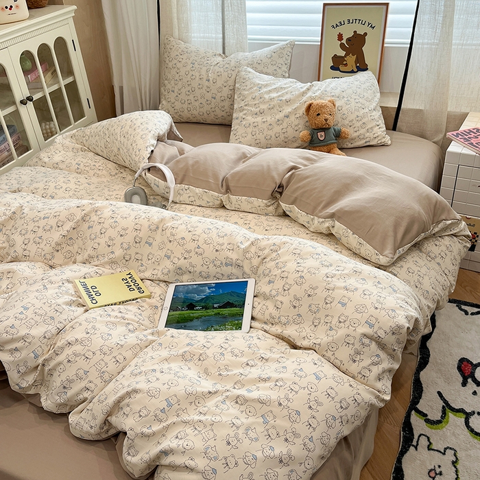 91家纺网 家纺一手货源 找家纺  金梦拉2025新款A类提花人字纹小布袋款四件套线条小狗