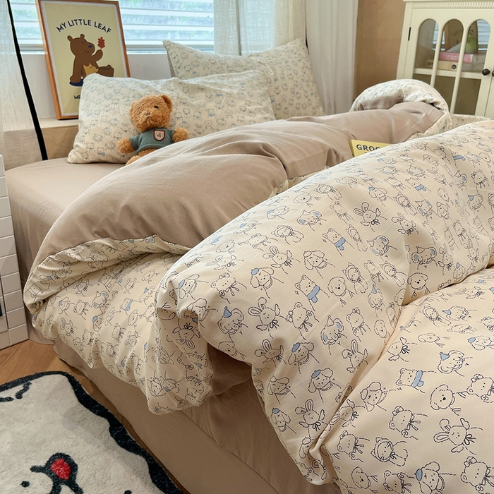 91家纺网 家纺一手货源 找家纺  金梦拉2025新款A类提花人字纹小布袋款四件套线条小狗