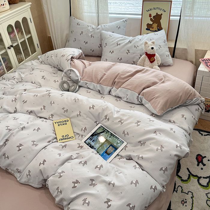 91家纺网 家纺一手货源 找家纺 金梦拉2025新款A类提花人字纹小布袋款四件套小木马