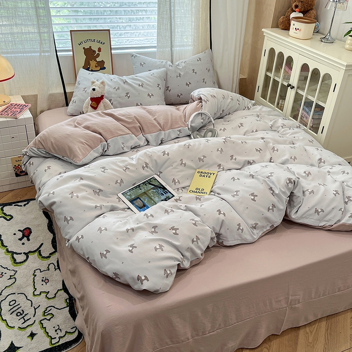 91家纺网 家纺一手货源 找家纺 金梦拉2025新款A类提花人字纹小布袋款四件套小木马