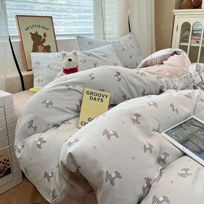 91家纺网 家纺一手货源 找家纺 金梦拉2025新款A类提花人字纹小布袋款四件套小木马