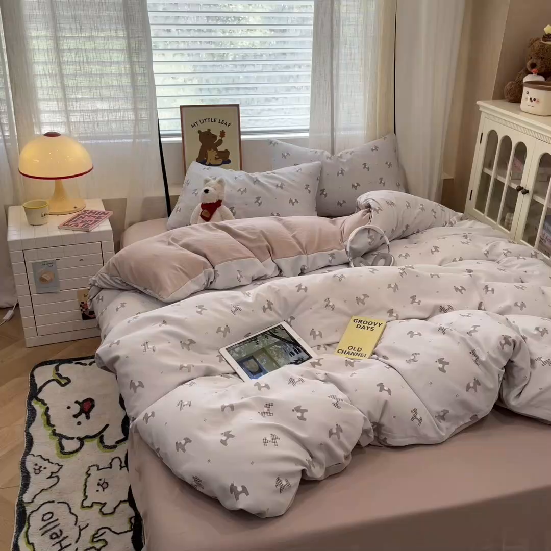 91家纺网 家纺一手货源 找家纺 金梦拉2025新款A类提花人字纹小布袋款四件套小木马