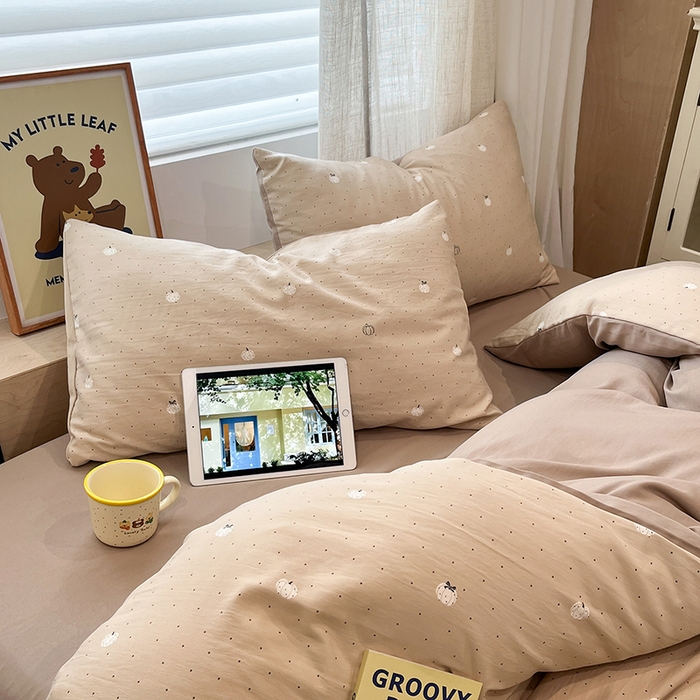 91家纺网 家纺一手货源 找家纺 金梦拉2025新款A类提花人字纹小布袋款四件套小南瓜