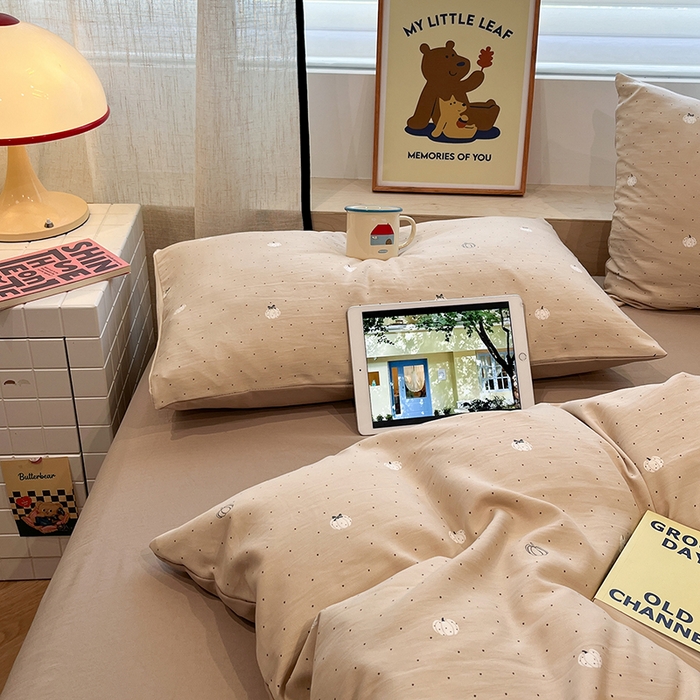 91家纺网 家纺一手货源 找家纺 金梦拉2025新款A类提花人字纹小布袋款四件套小南瓜