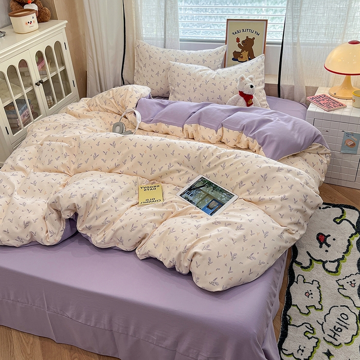 91家纺网 家纺一手货源 找家纺 金梦拉2025新款A类提花人字纹小布袋款四件套薰衣草