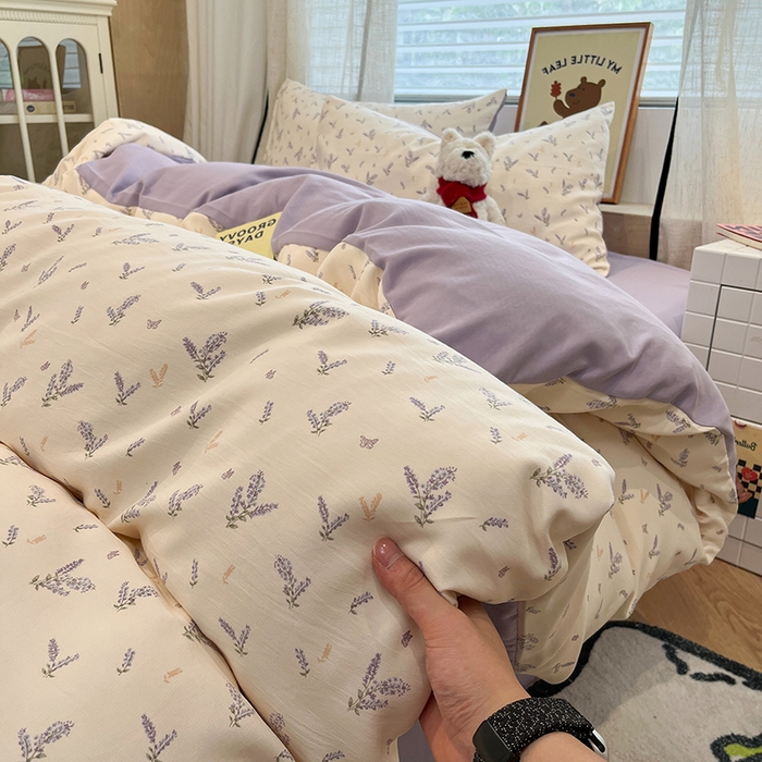 91家纺网 家纺一手货源 找家纺 金梦拉2025新款A类提花人字纹小布袋款四件套薰衣草