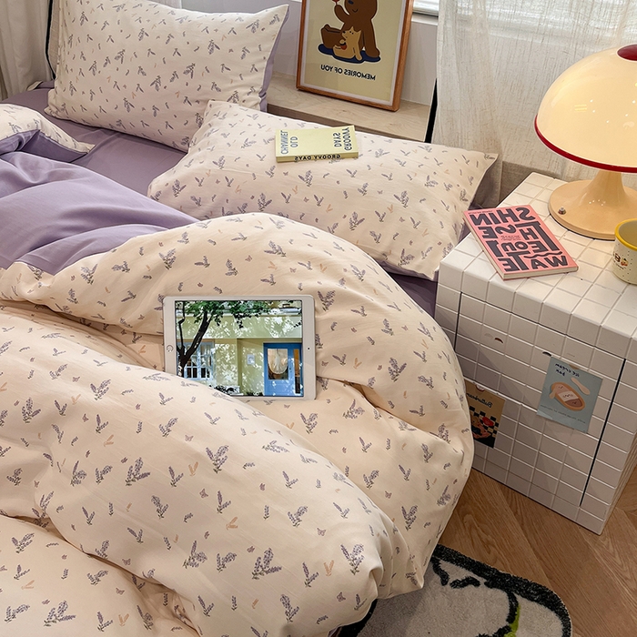 91家纺网 家纺一手货源 找家纺 金梦拉2025新款A类提花人字纹小布袋款四件套薰衣草