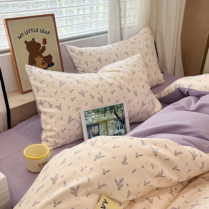 91家纺网 家纺一手货源 找家纺 金梦拉2025新款A类提花人字纹小布袋款四件套薰衣草