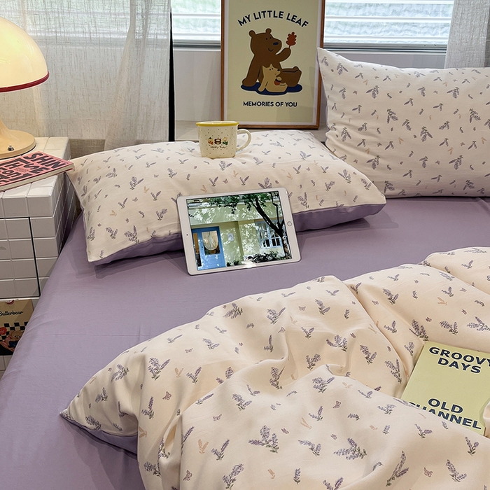 91家纺网 家纺一手货源 找家纺 金梦拉2025新款A类提花人字纹小布袋款四件套薰衣草