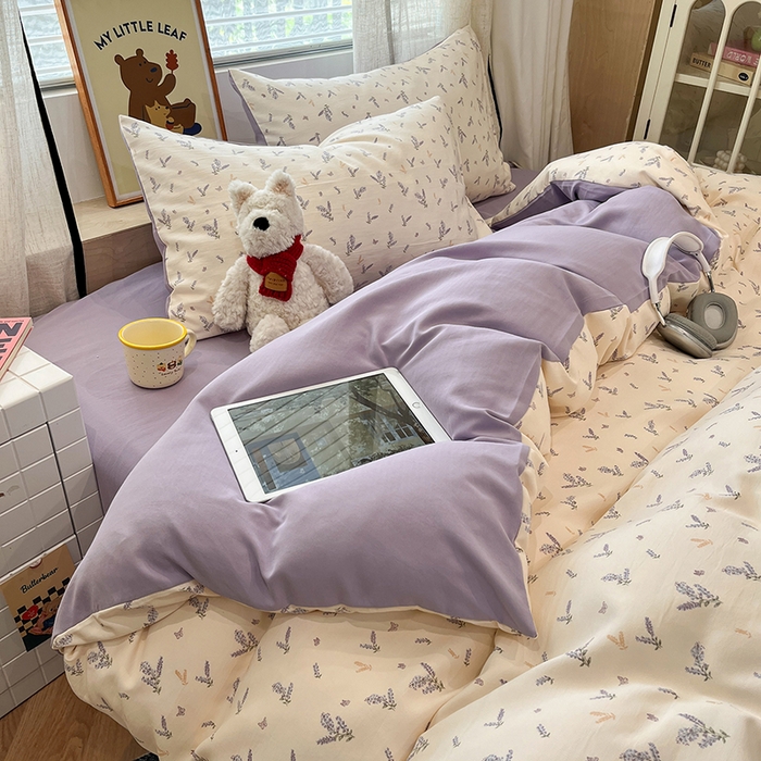 91家纺网 家纺一手货源 找家纺 金梦拉2025新款A类提花人字纹小布袋款四件套薰衣草