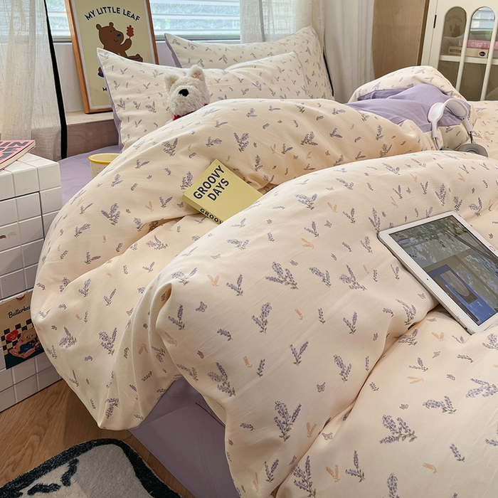 91家纺网 家纺一手货源 找家纺 金梦拉2025新款A类提花人字纹小布袋款四件套薰衣草