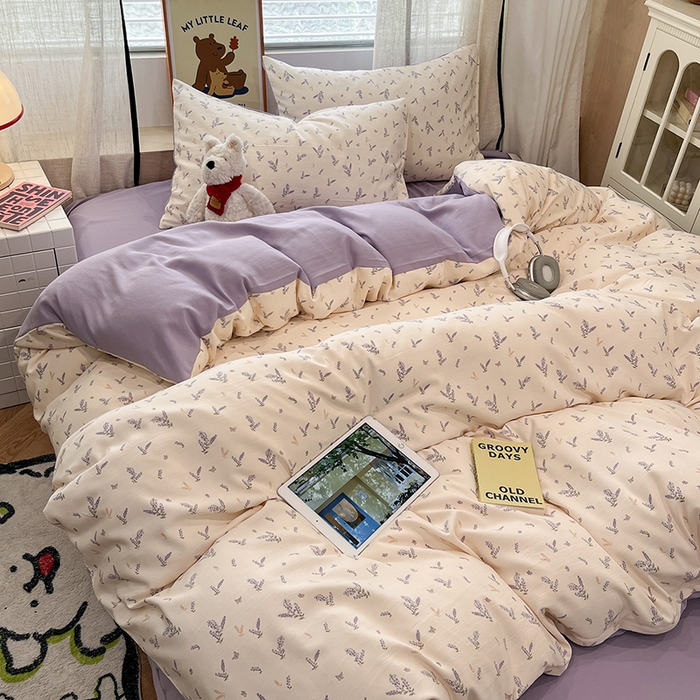 91家纺网 家纺一手货源 找家纺 金梦拉2025新款A类提花人字纹小布袋款四件套薰衣草