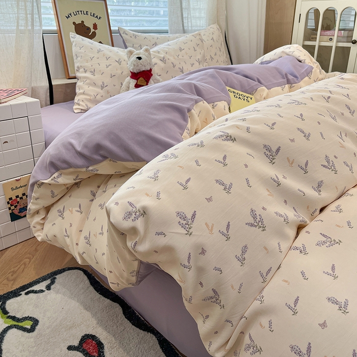 91家纺网 家纺一手货源 找家纺 金梦拉2025新款A类提花人字纹小布袋款四件套薰衣草