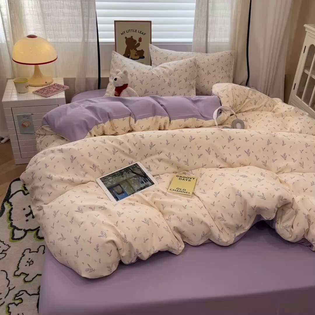 91家纺网 家纺一手货源 找家纺 金梦拉2025新款A类提花人字纹小布袋款四件套薰衣草