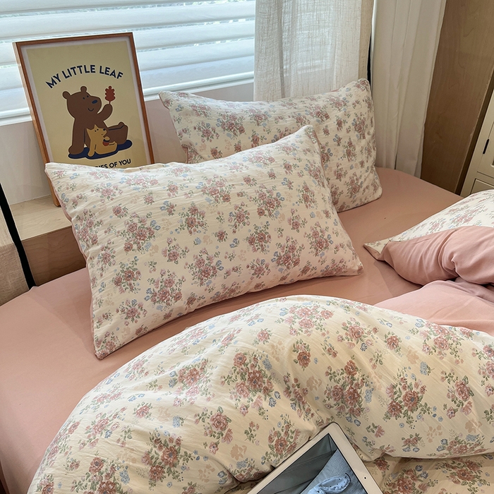 91家纺网 家纺一手货源 找家纺  金梦拉2025新款A类提花人字纹小布袋款四件套颜花朝