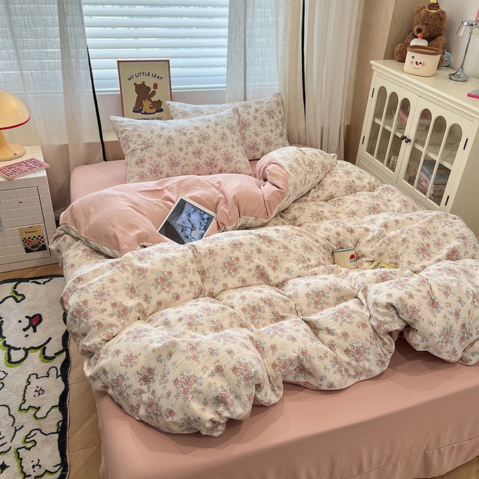 91家纺网 家纺一手货源 找家纺  金梦拉2025新款A类提花人字纹小布袋款四件套颜花朝