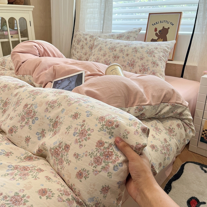 91家纺网 家纺一手货源 找家纺  金梦拉2025新款A类提花人字纹小布袋款四件套颜花朝