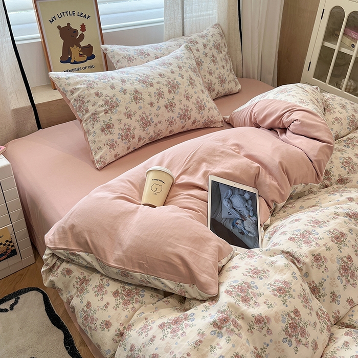 91家纺网 家纺一手货源 找家纺  金梦拉2025新款A类提花人字纹小布袋款四件套颜花朝