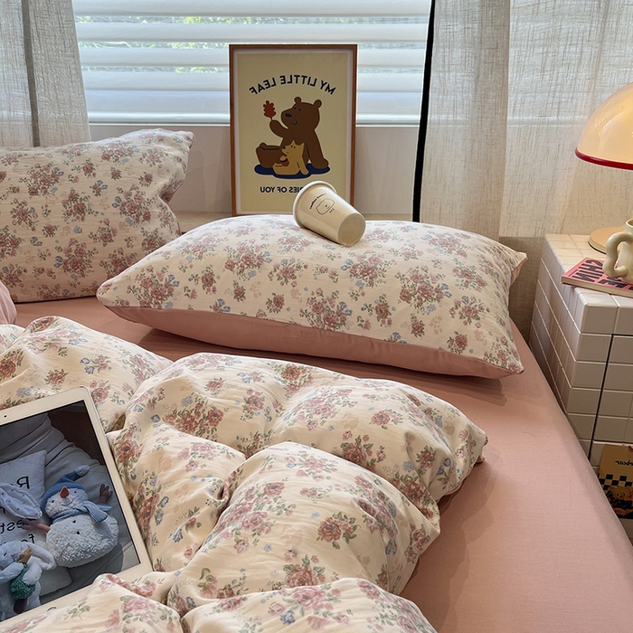 91家纺网 家纺一手货源 找家纺  金梦拉2025新款A类提花人字纹小布袋款四件套颜花朝