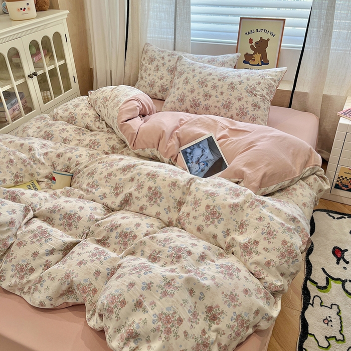 91家纺网 家纺一手货源 找家纺  金梦拉2025新款A类提花人字纹小布袋款四件套颜花朝