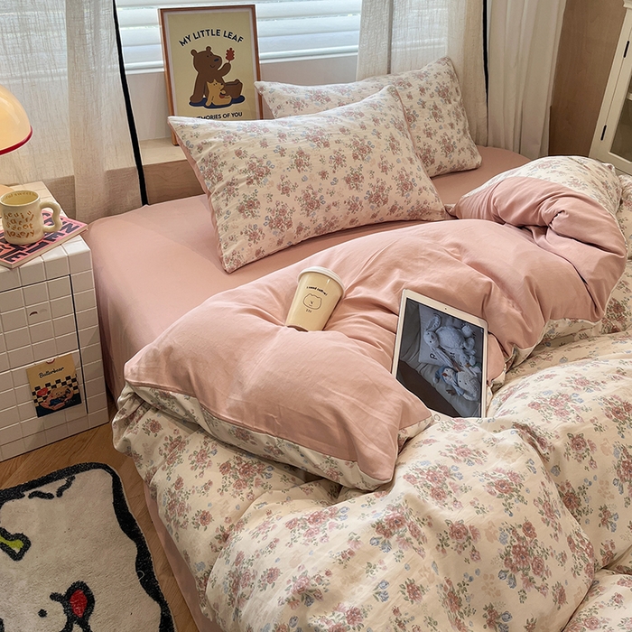 91家纺网 家纺一手货源 找家纺  金梦拉2025新款A类提花人字纹小布袋款四件套颜花朝