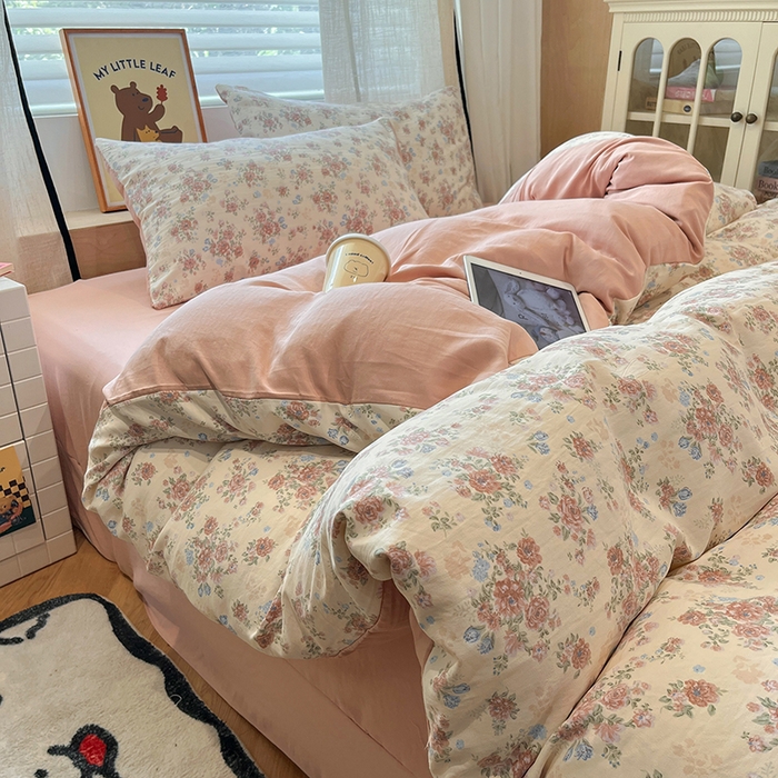 91家纺网 家纺一手货源 找家纺  金梦拉2025新款A类提花人字纹小布袋款四件套颜花朝