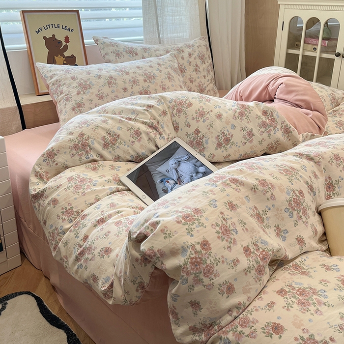 91家纺网 家纺一手货源 找家纺  金梦拉2025新款A类提花人字纹小布袋款四件套颜花朝