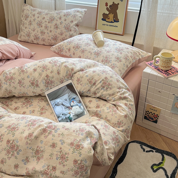 91家纺网 家纺一手货源 找家纺  金梦拉2025新款A类提花人字纹小布袋款四件套颜花朝