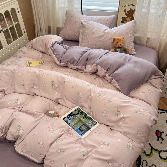 91家纺网 家纺一手货源 找家纺  金梦拉2025新款A类提花人字纹小布袋款四件套郁金香