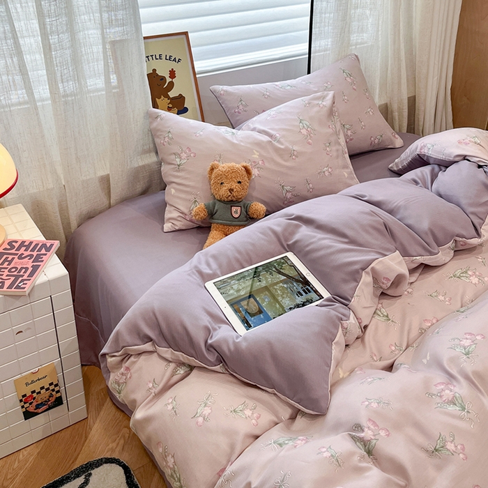 91家纺网 家纺一手货源 找家纺  金梦拉2025新款A类提花人字纹小布袋款四件套郁金香