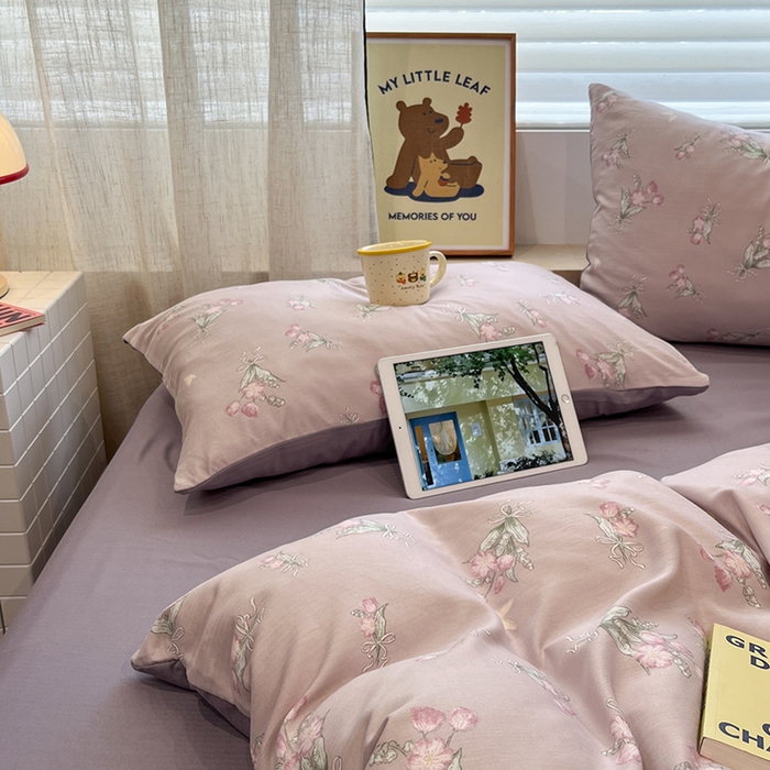 91家纺网 家纺一手货源 找家纺  金梦拉2025新款A类提花人字纹小布袋款四件套郁金香