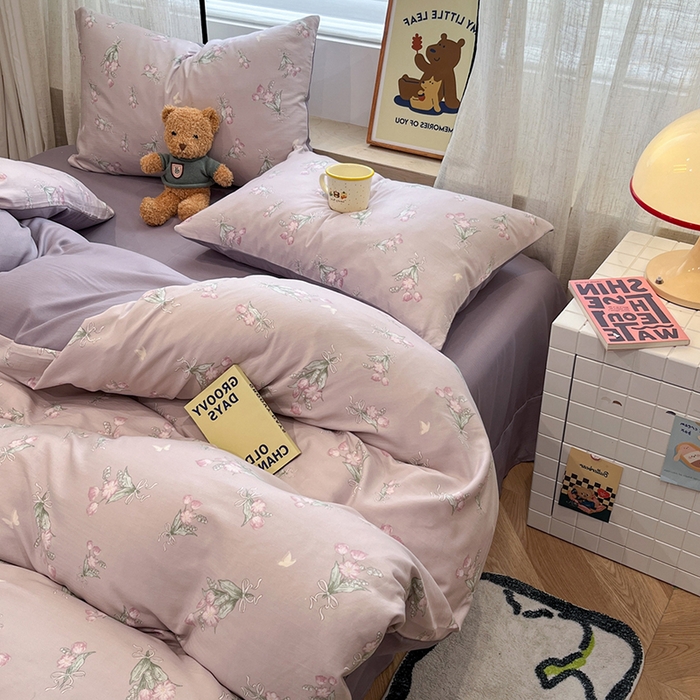 91家纺网 家纺一手货源 找家纺  金梦拉2025新款A类提花人字纹小布袋款四件套郁金香