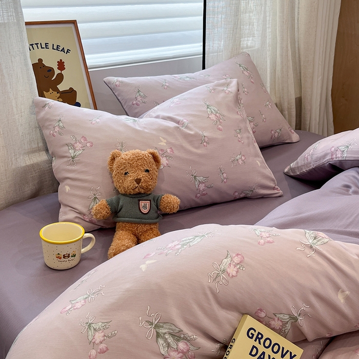 91家纺网 家纺一手货源 找家纺  金梦拉2025新款A类提花人字纹小布袋款四件套郁金香