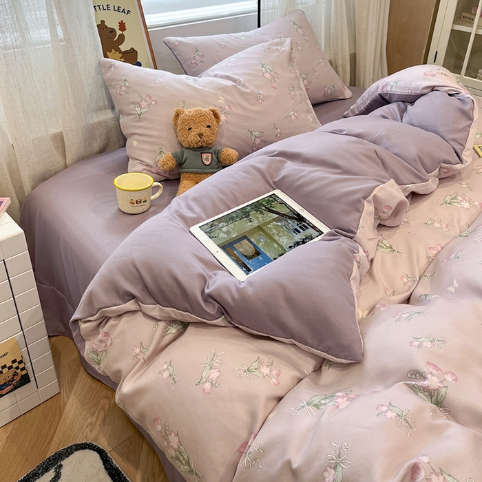 91家纺网 家纺一手货源 找家纺  金梦拉2025新款A类提花人字纹小布袋款四件套郁金香