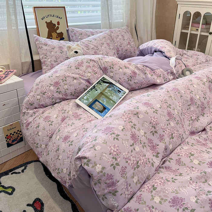 91家纺网 家纺一手货源 找家纺  金梦拉2025新款A类提花人字纹小布袋款四件套紫藤香