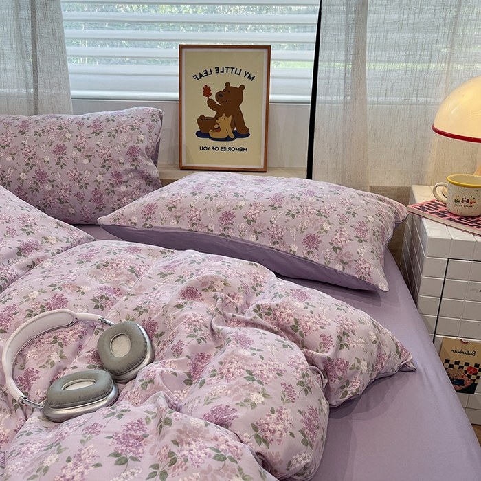 91家纺网 家纺一手货源 找家纺  金梦拉2025新款A类提花人字纹小布袋款四件套紫藤香