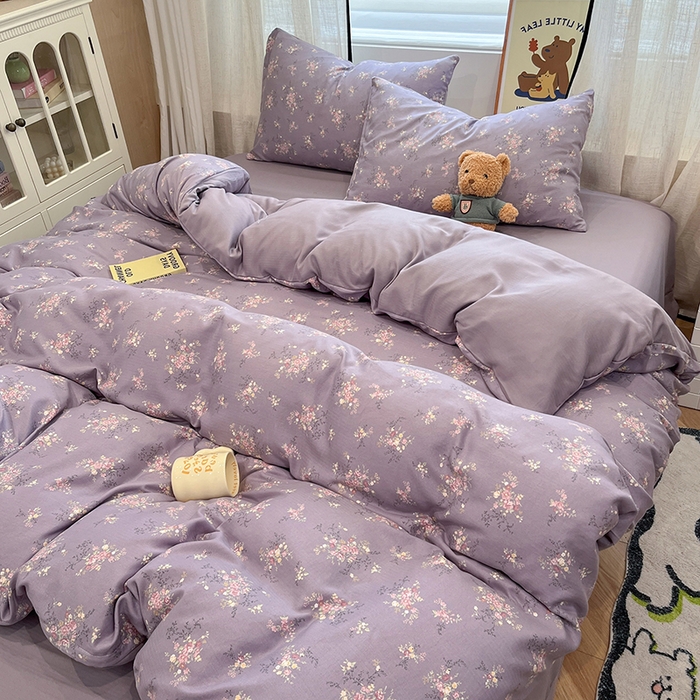 91家纺网 家纺一手货源 找家纺  金梦拉2025新款A类提花人字纹小布袋款四件套紫薰