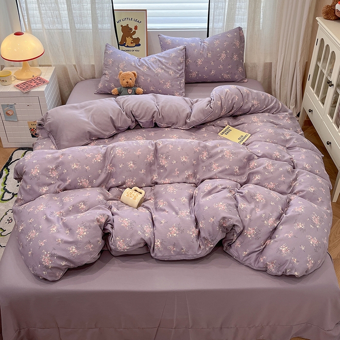  金梦拉2025新款A类提花人字纹小布袋款四件套紫薰