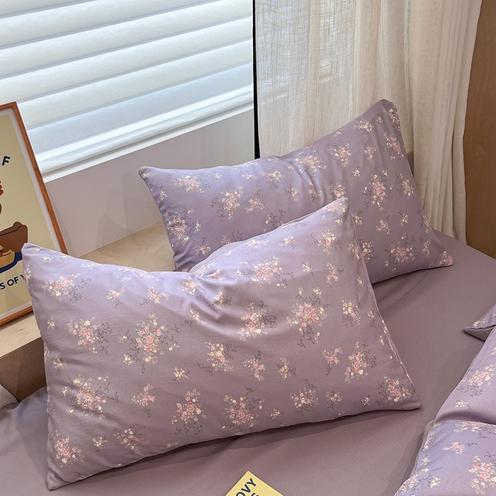 91家纺网 家纺一手货源 找家纺  金梦拉2025新款A类提花人字纹小布袋款四件套紫薰