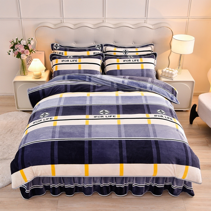 91家纺网 家纺一手货源 找家纺 绒宴 2025新款8.5斤牛奶绒金貂法莱绒床裙款保暖四件套 时光旅行