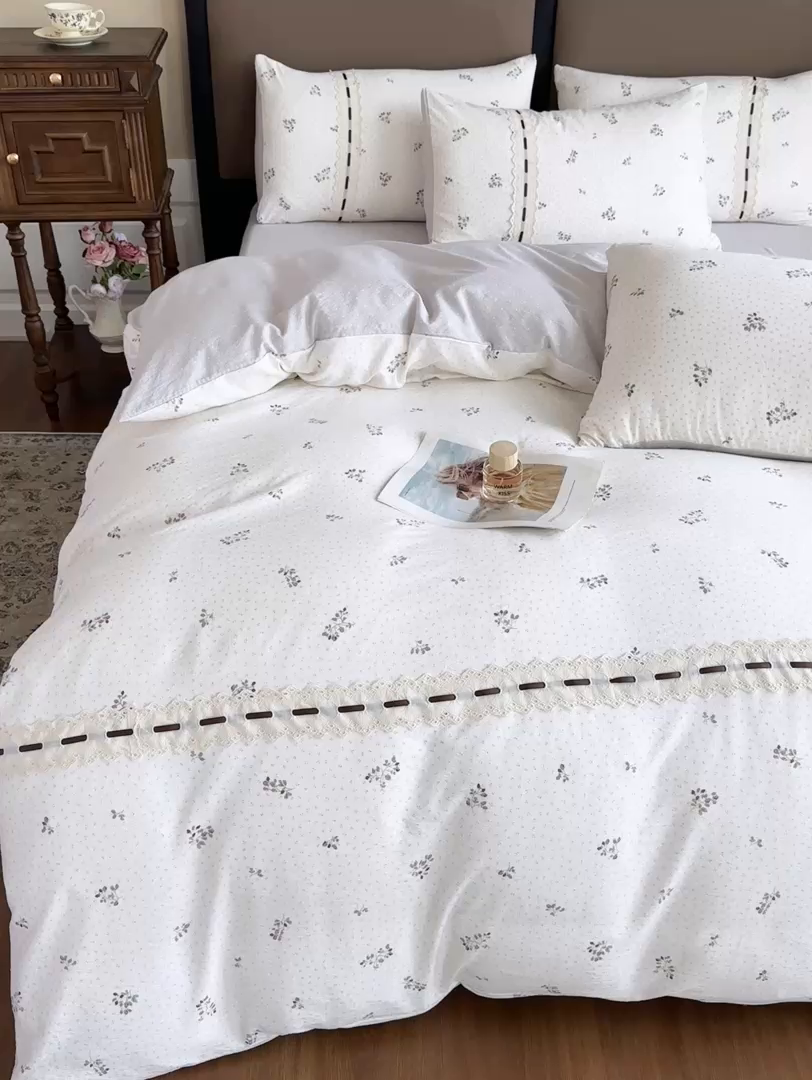 91家纺网 家纺一手货源 找家纺 可思家纺2025新款云感木棉皱皱纱四件套 小花集