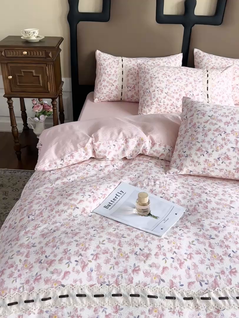 91家纺网 家纺一手货源 找家纺 可思家纺2025新款云感木棉皱皱纱四件套 小美好