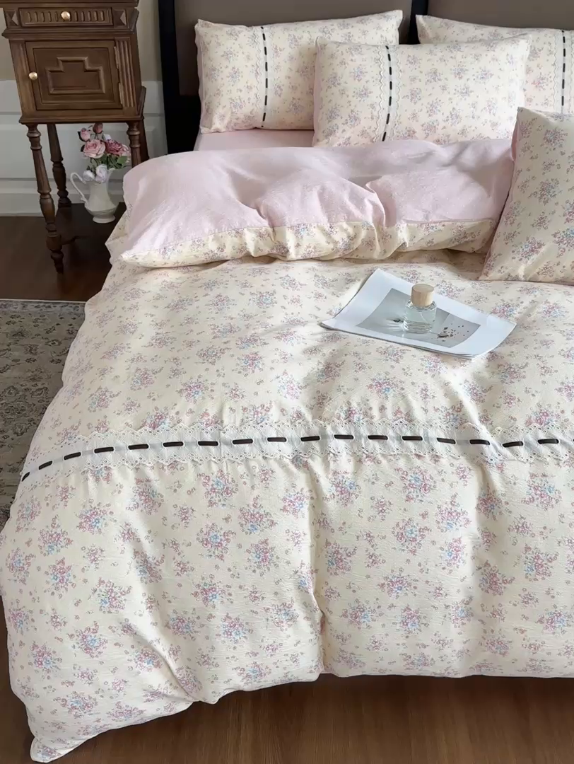 91家纺网 家纺一手货源 找家纺 可思家纺2025新款云感木棉皱皱纱四件套 时光漫境